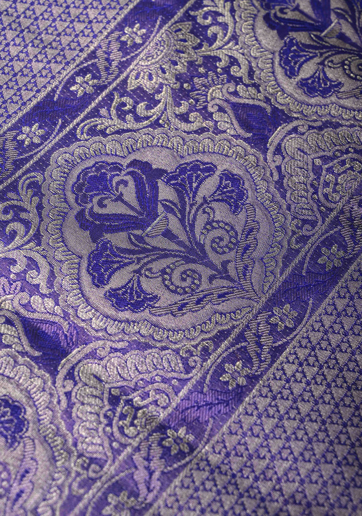 Purple Tissue Brocade Kanjivaram Pure Silk Saree with Zari Border | SILK MARK CERTIFIED