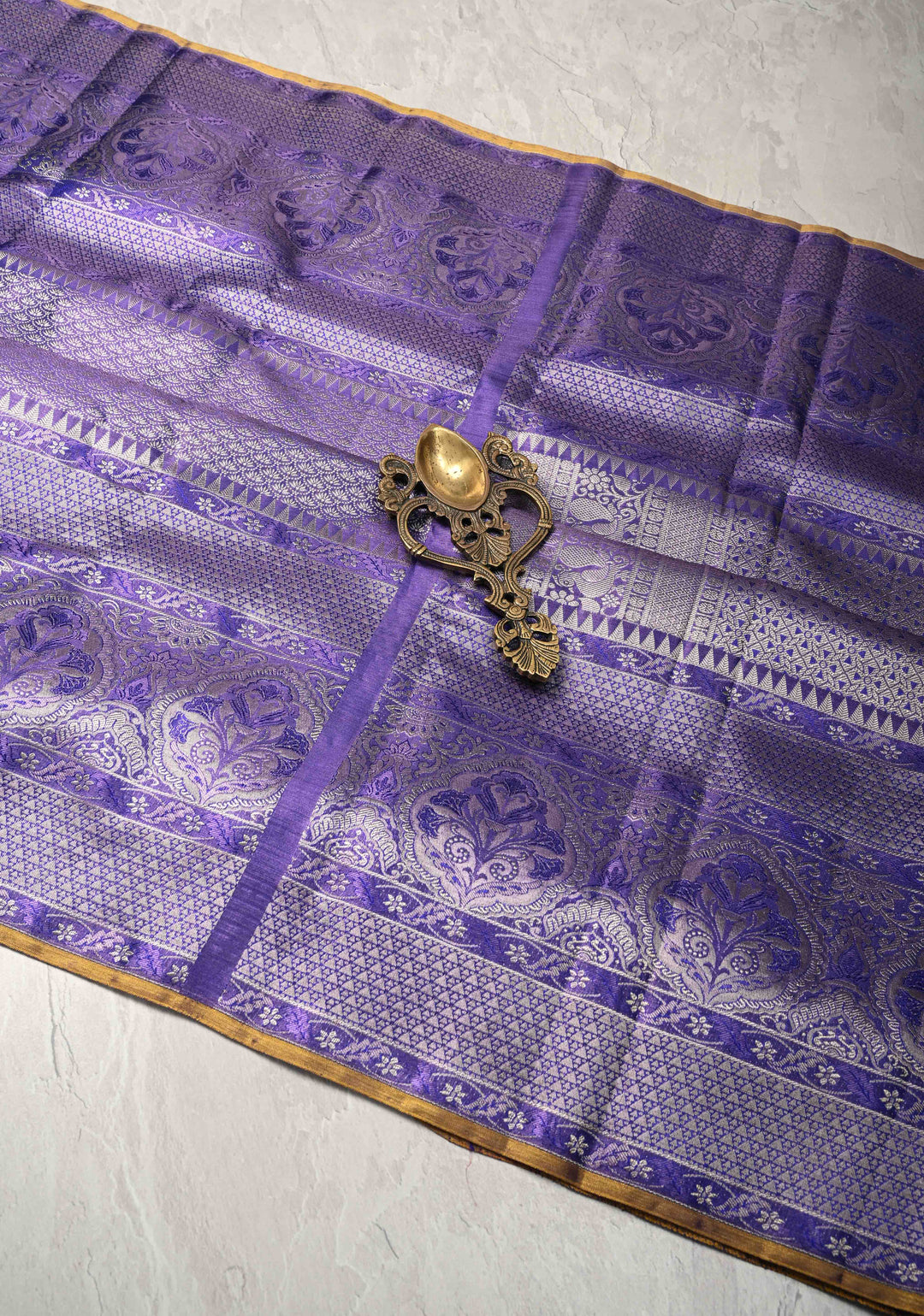Purple Tissue Brocade Kanjivaram Pure Silk Saree with Zari Border | SILK MARK CERTIFIED