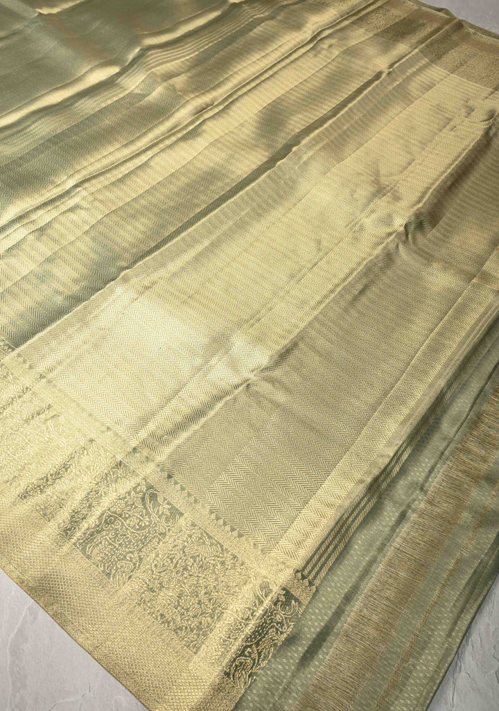 Green Dual tone Tissue Brocade Kanjivaram Pure Silk Saree Zari Border | SILK MARK CERTIFIED