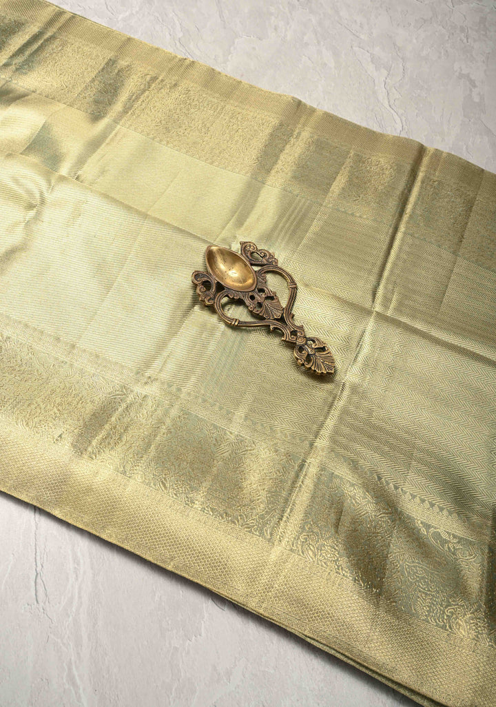 Green Dual tone Tissue Brocade Kanjivaram Pure Silk Saree Zari Border | SILK MARK CERTIFIED