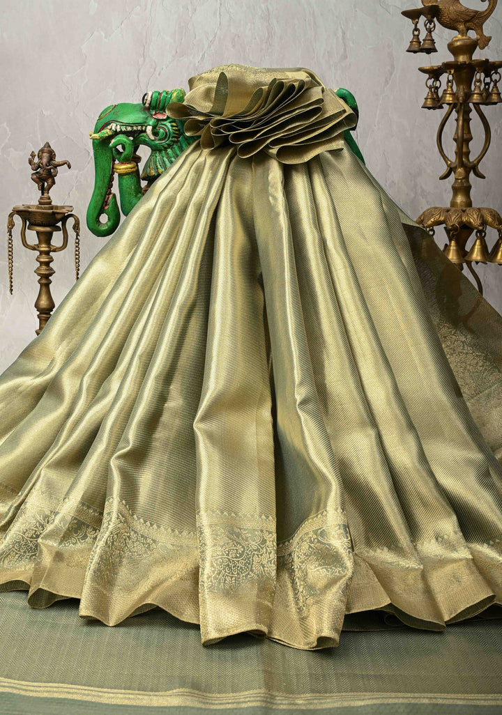 Green Dual tone Tissue Brocade Kanjivaram Pure Silk Saree Zari Border | SILK MARK CERTIFIED
