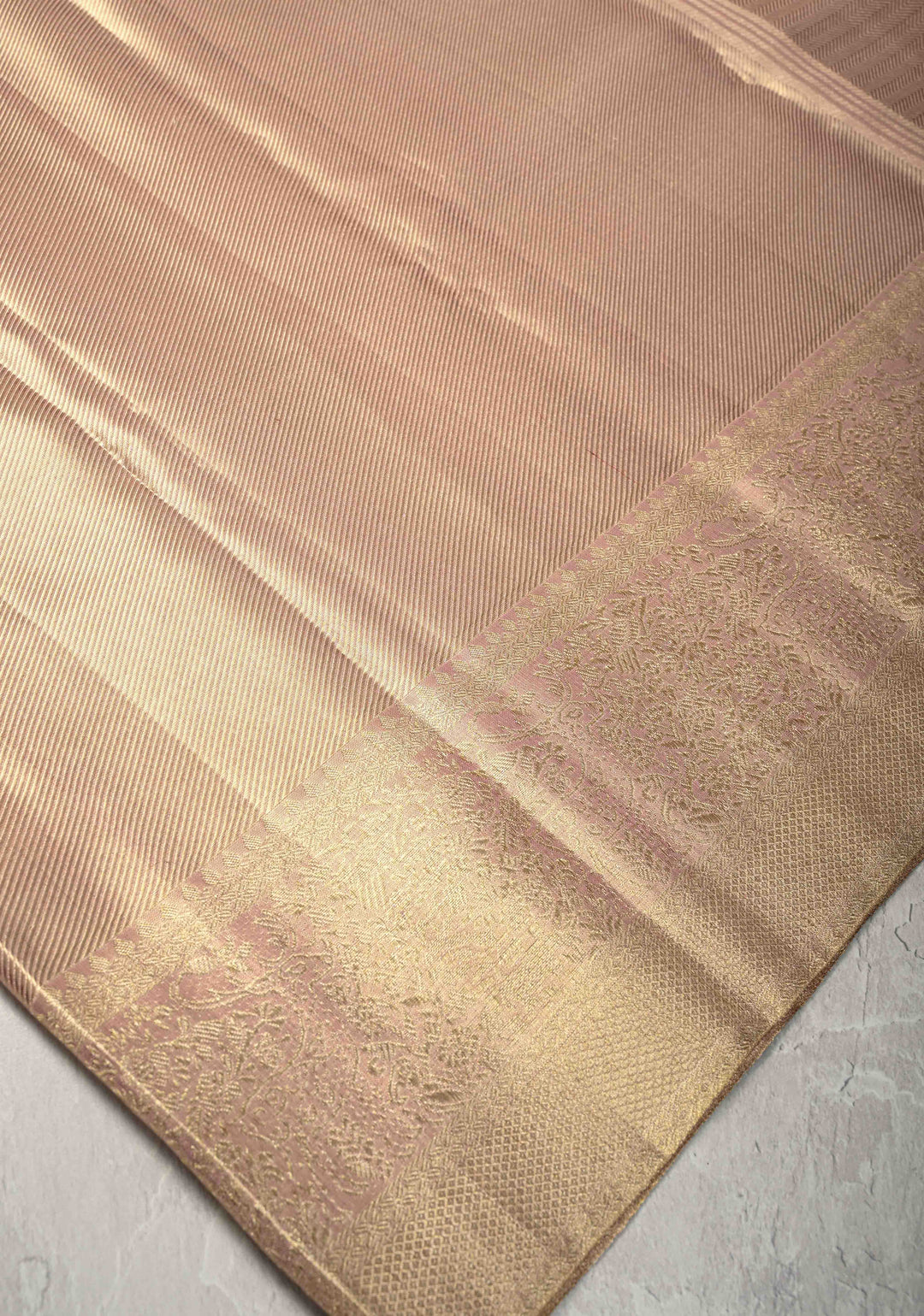Apricot Tissue Kanjivaram Pure Silk Saree with Brocade and Zari Border | SILK MARK CERTIFIED