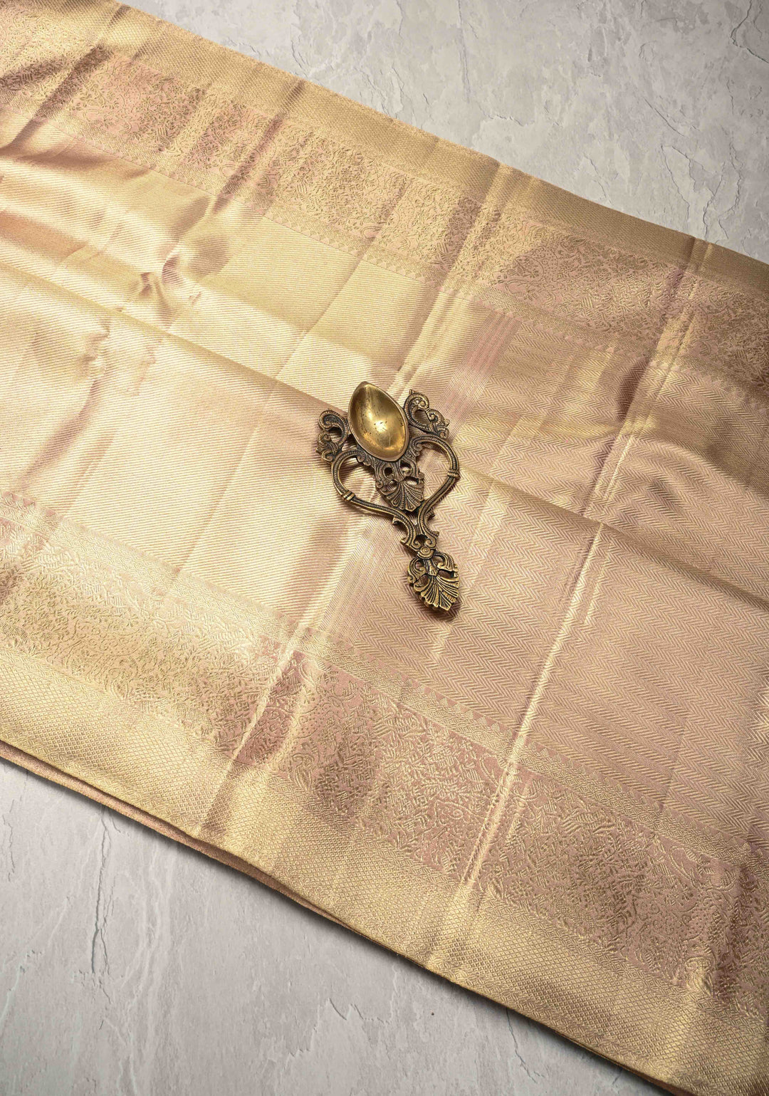 Apricot Tissue Kanjivaram Pure Silk Saree with Brocade and Zari Border | SILK MARK CERTIFIED