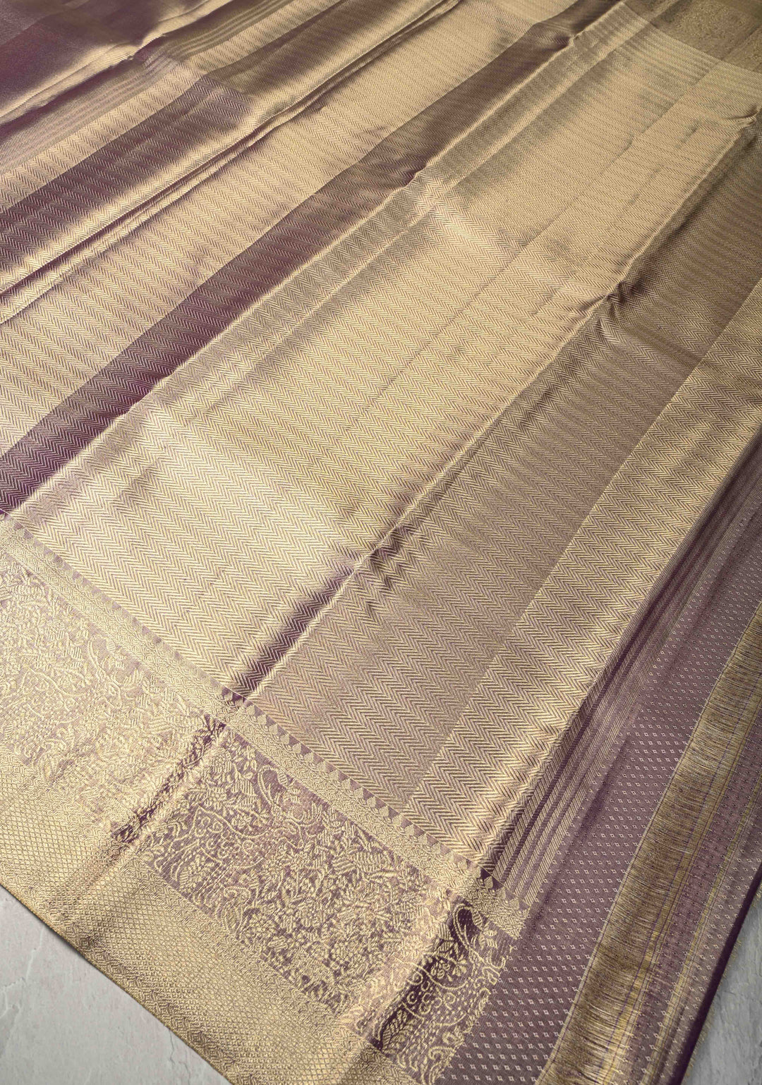 Purple Dual tone Tissue Brocade Kanjivaram Pure Silk Saree with Zari Border | SILK MARK CERTIFIED