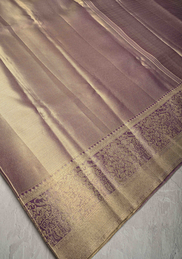 Purple Dual tone Tissue Brocade Kanjivaram Pure Silk Saree with Zari Border | SILK MARK CERTIFIED