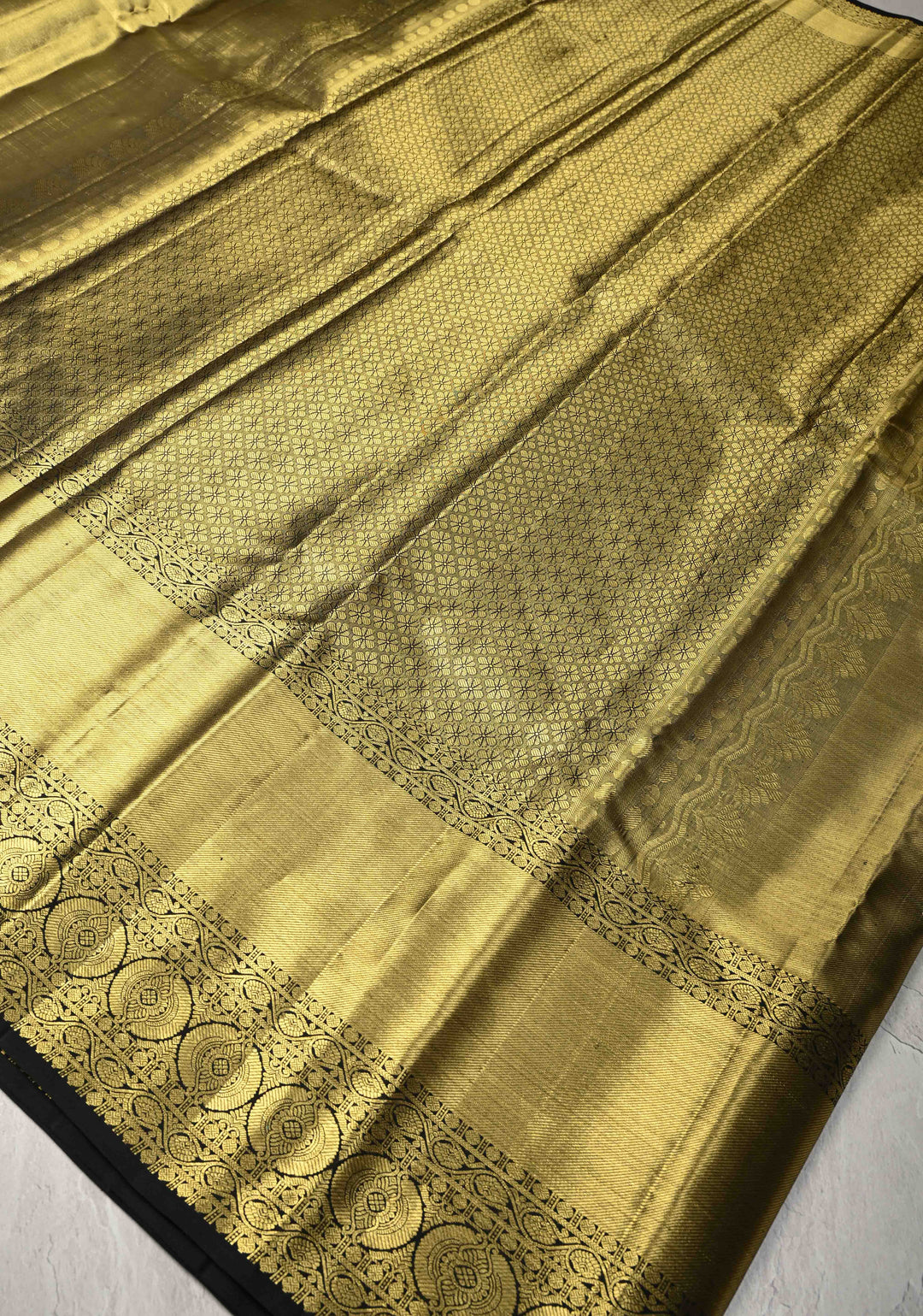 Green-Gold Tissue Kanjivaram Pure Silk Saree with Brocade and Zari Border | SILK MARK CERTIFIED