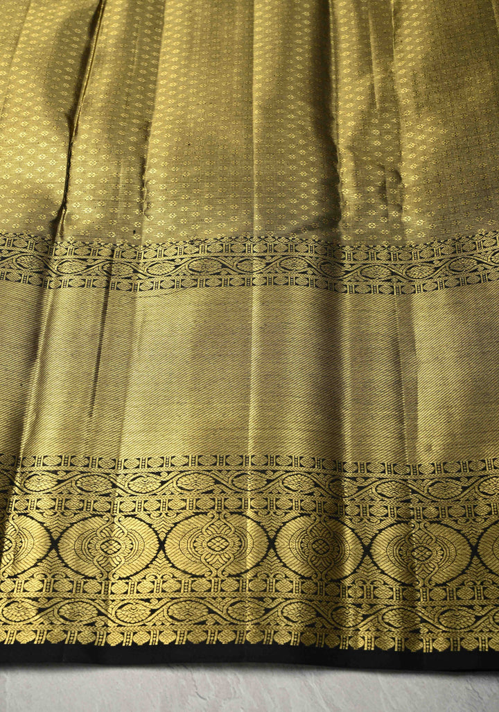 Green-Gold Tissue Kanjivaram Pure Silk Saree with Brocade and Zari Border | SILK MARK CERTIFIED