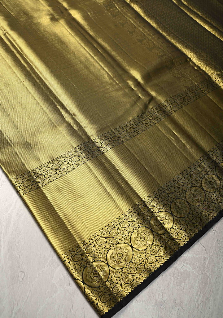 Green-Gold Tissue Kanjivaram Pure Silk Saree with Brocade and Zari Border | SILK MARK CERTIFIED