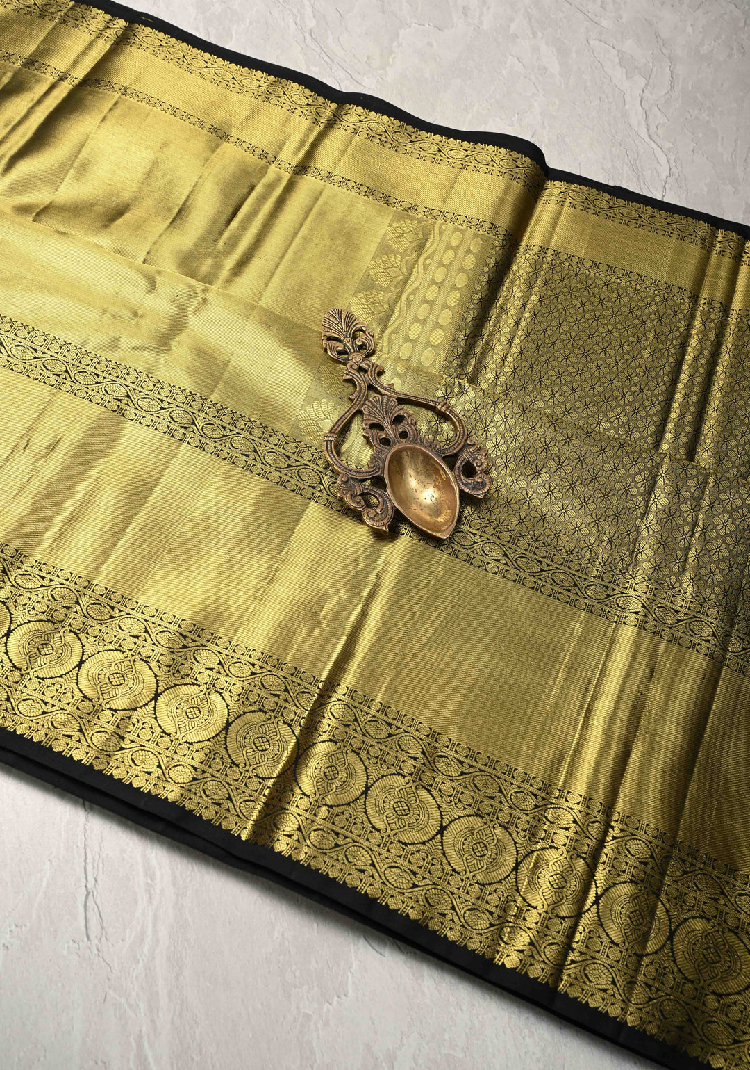 Green-Gold Tissue Kanjivaram Pure Silk Saree with Brocade and Zari Border | SILK MARK CERTIFIED