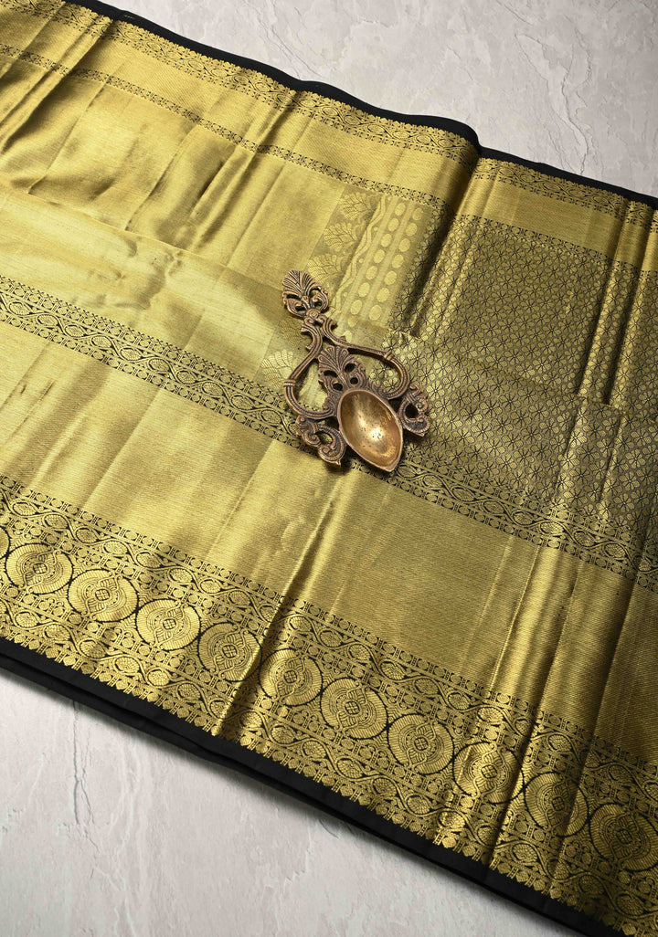 Green-Gold Tissue Kanjivaram Pure Silk Saree with Brocade and Zari Border | SILK MARK CERTIFIED