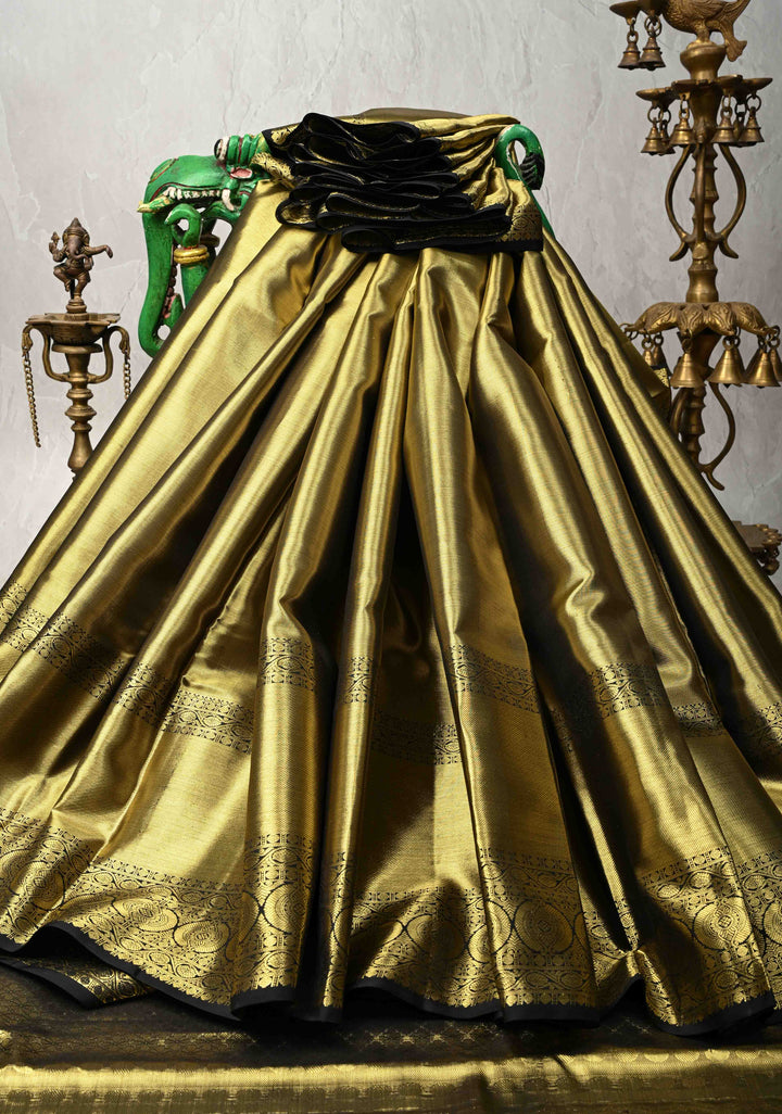 Green-Gold Tissue Kanjivaram Pure Silk Saree with Brocade and Zari Border | SILK MARK CERTIFIED