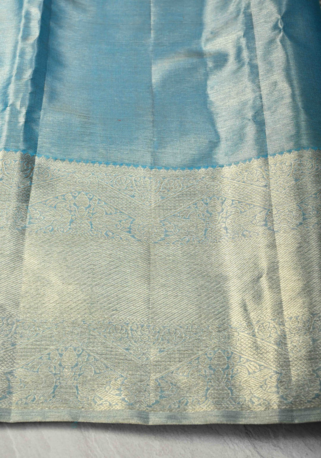 Blue Tissue Kanjivaram Pure Silk Saree with Meenakari Floral Brocade Jaal and Zari Border | SILK MARK CERTIFIED