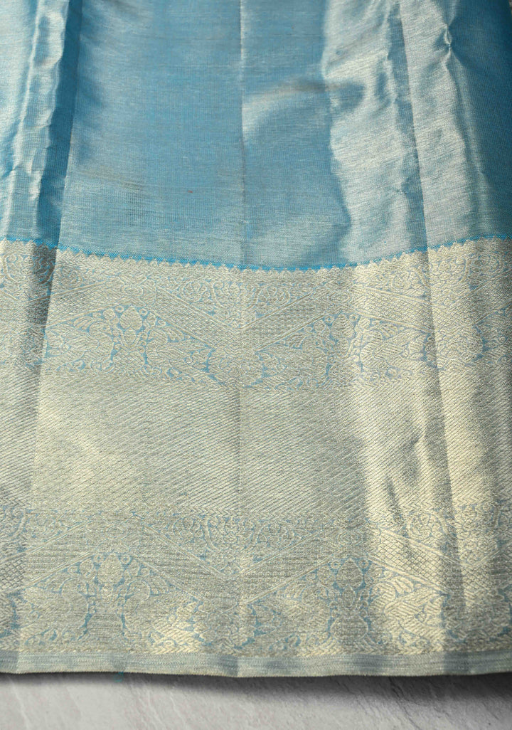 Blue Tissue Kanjivaram Pure Silk Saree with Meenakari Floral Brocade Jaal and Zari Border | SILK MARK CERTIFIED