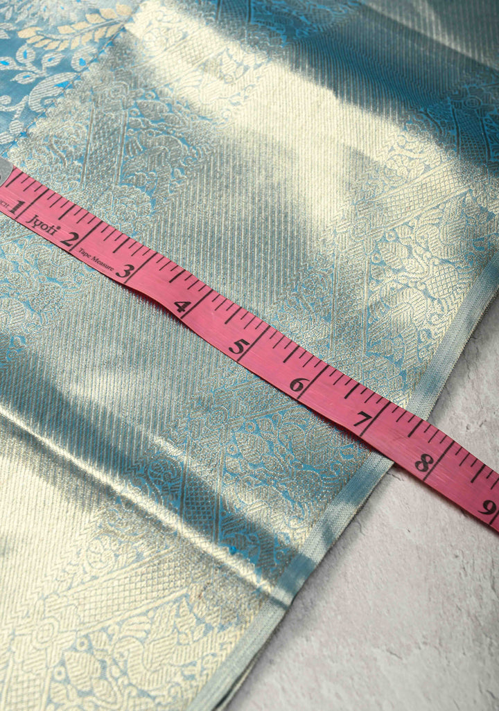Blue Tissue Kanjivaram Pure Silk Saree with Meenakari Floral Brocade Jaal and Zari Border | SILK MARK CERTIFIED