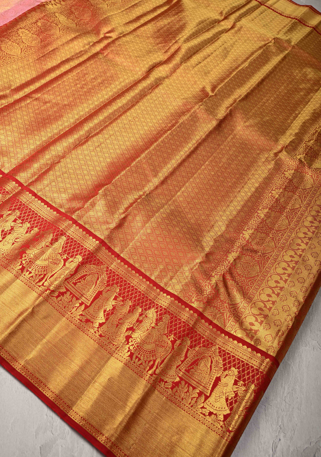 Pink Korvai Tissue Kanjivaram Pure Silk Saree with Meenakari Patola Brocade and Contrast Zari Border | SILK MARK CERTIFIED