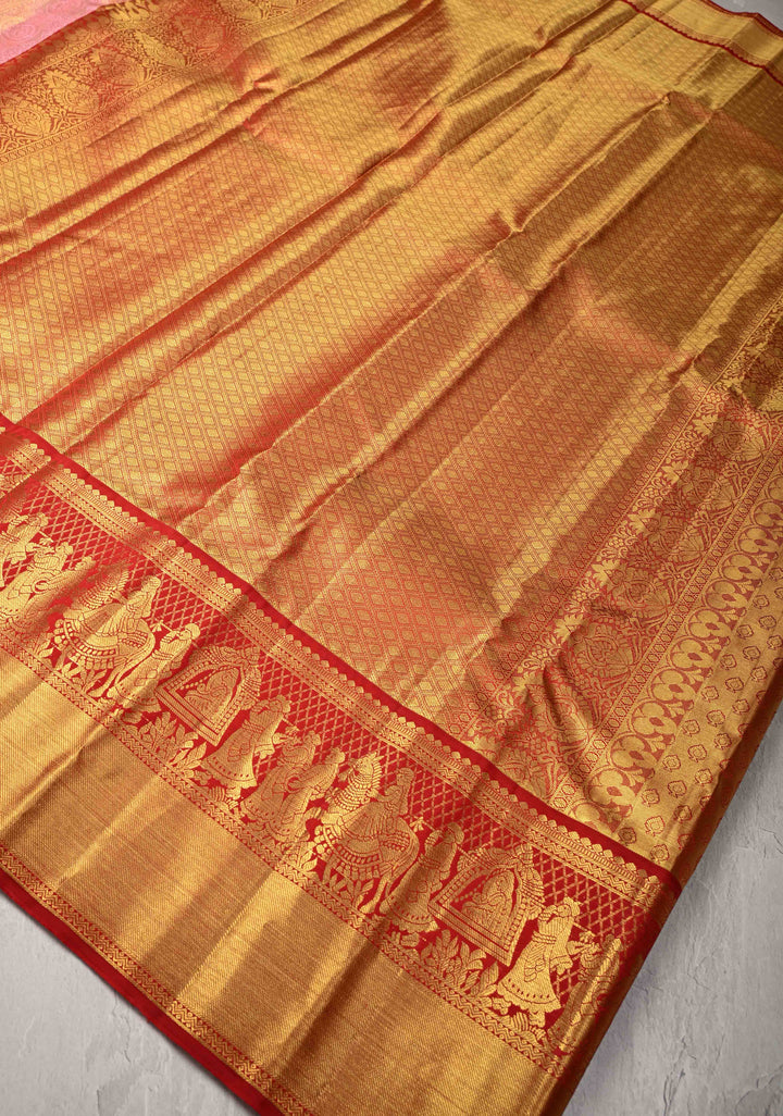 Pink Korvai Tissue Kanjivaram Pure Silk Saree with Meenakari Patola Brocade and Contrast Zari Border | SILK MARK CERTIFIED