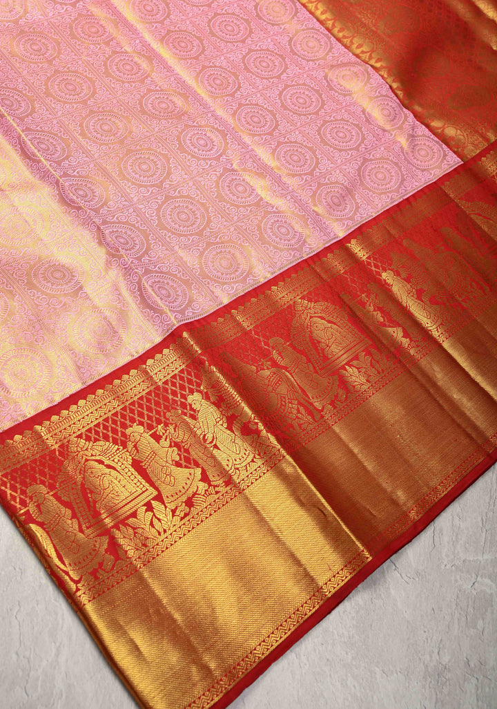 Pink Korvai Tissue Kanjivaram Pure Silk Saree with Meenakari Patola Brocade and Contrast Zari Border | SILK MARK CERTIFIED