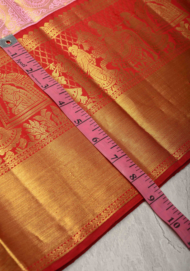 Pink Korvai Tissue Kanjivaram Pure Silk Saree with Meenakari Patola Brocade and Contrast Zari Border | SILK MARK CERTIFIED