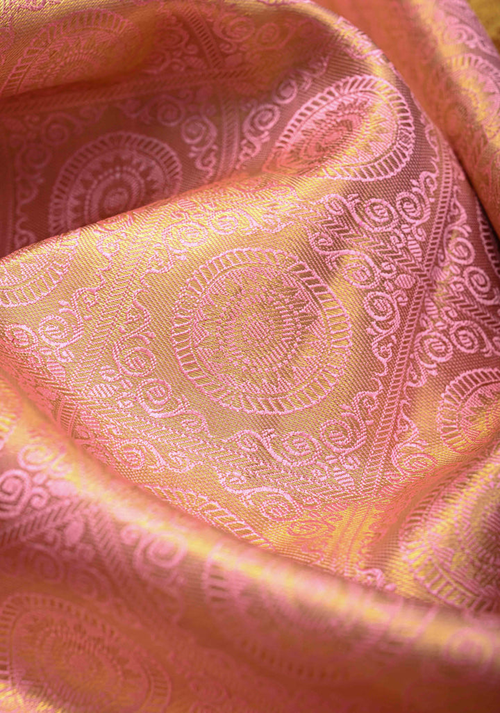 Pink Korvai Tissue Kanjivaram Pure Silk Saree with Meenakari Patola Brocade and Contrast Zari Border | SILK MARK CERTIFIED