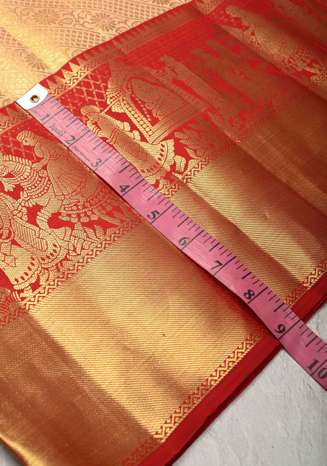 Peach Korvai Tissue Kanjivaram Pure Silk Saree with Meenakari Patola Brocade and Contrast Zari Border | SILK MARK CERTIFIED