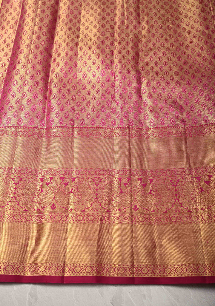Lilac Korvai Tissue Kanjivaram Pure Silk Saree with Meenakari Floral Brocade and Contrast Zari Border | SILK MARK CERTIFIED