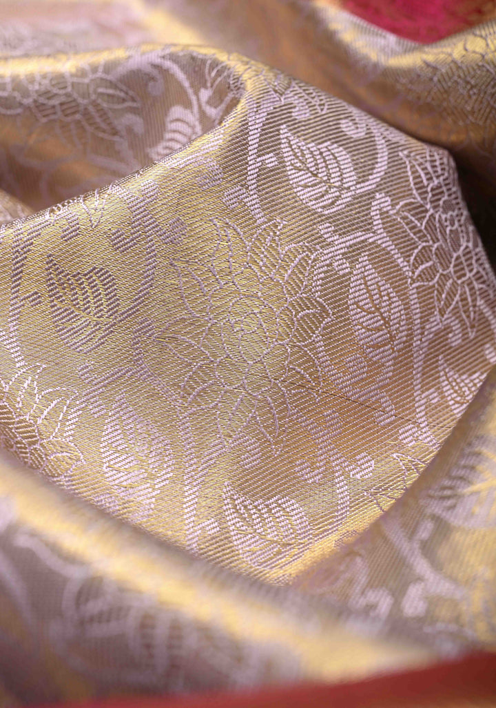 Lilac Korvai Tissue Kanjivaram Pure Silk Saree with Meenakari Floral Brocade and Contrast Zari Border | SILK MARK CERTIFIED