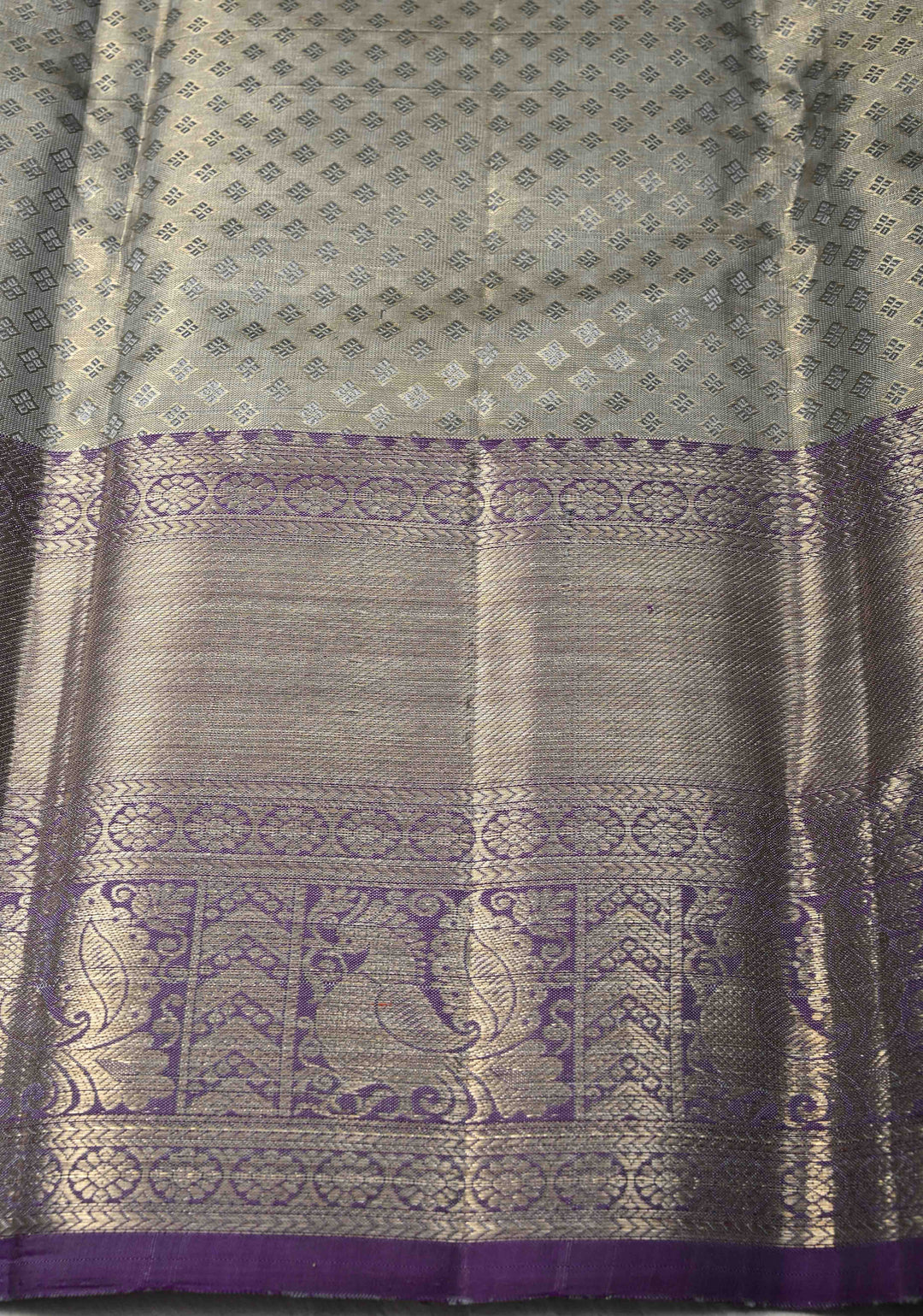 Powder Blue-Gold Tissue Kanjivaram Pure Silk Saree with Brocade and Zari Border | SILK MARK CERTIFIED