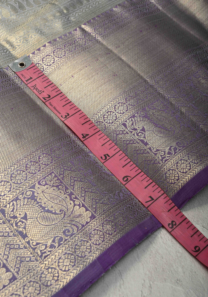 Powder Blue-Gold Tissue Kanjivaram Pure Silk Saree with Brocade and Zari Border | SILK MARK CERTIFIED