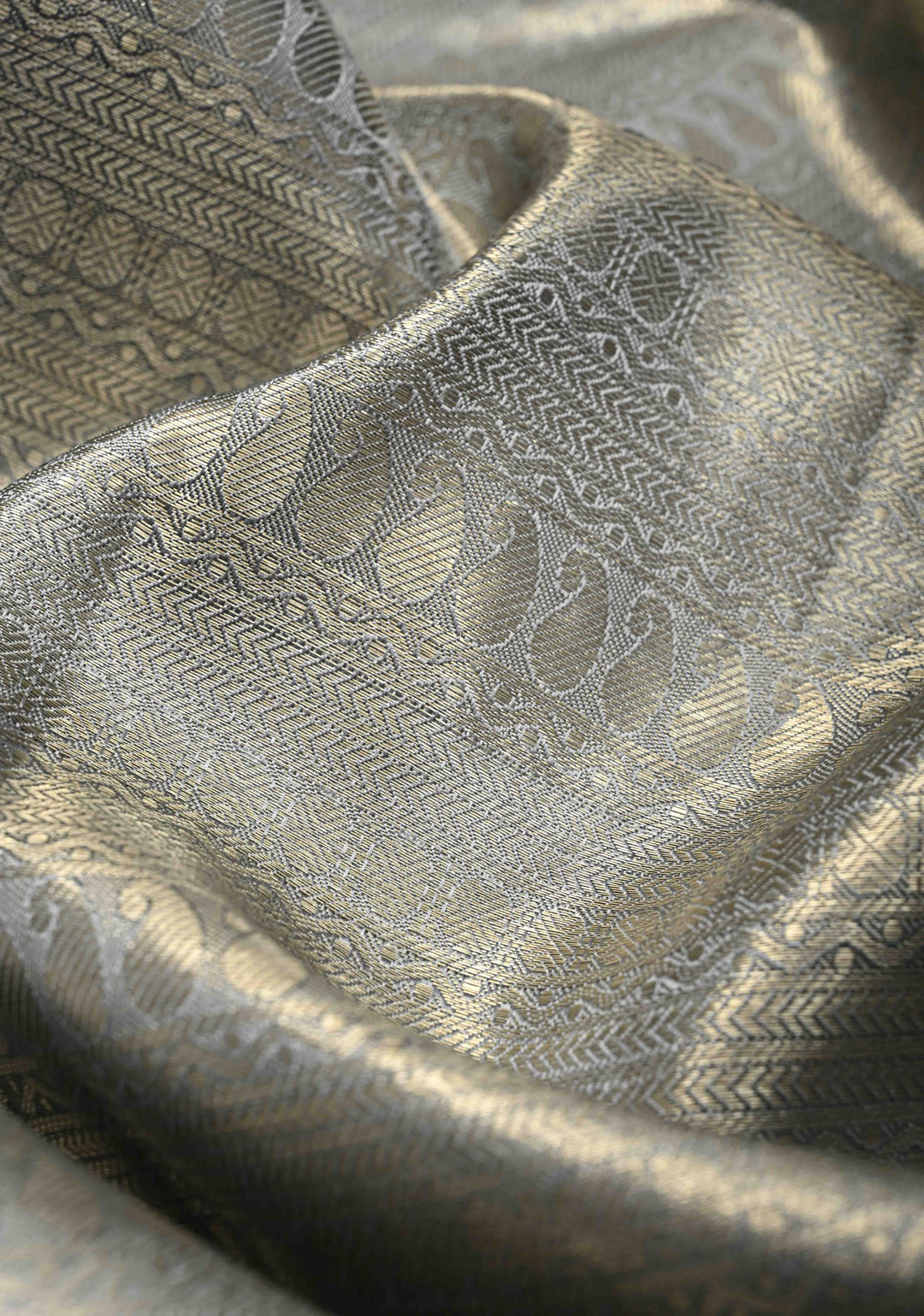 Powder Blue-Gold Tissue Kanjivaram Pure Silk Saree with Brocade and Zari Border | SILK MARK CERTIFIED