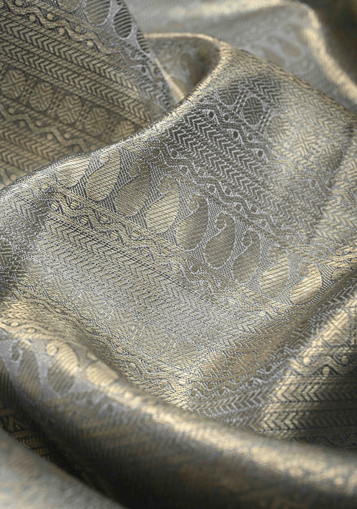 Powder Blue-Gold Tissue Kanjivaram Pure Silk Saree with Brocade and Zari Border | SILK MARK CERTIFIED