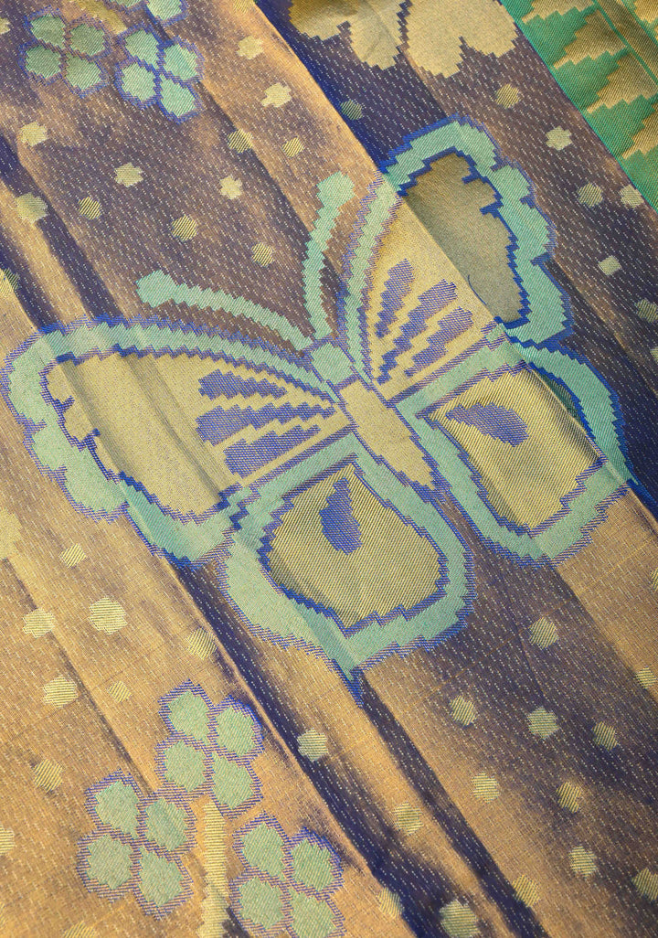 Purple Dual Tone Kanjivaram Pure Silk Saree With Meenakari Buttas and Borderless pattern | SILK MARK CERTIFIED