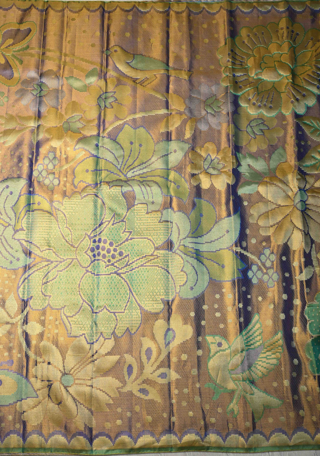 Purple Dual Tone Kanjivaram Pure Silk Saree With Meenakari Buttas and Borderless pattern | SILK MARK CERTIFIED
