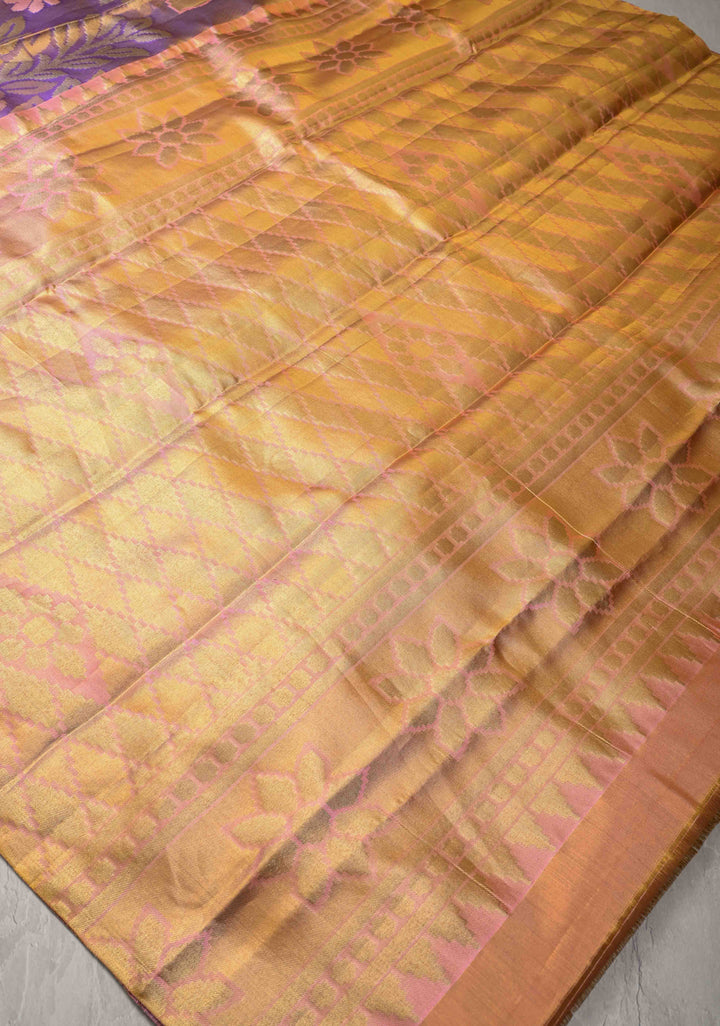 Lavender Tissue Kanjivaram Pure Silk Saree with Meenakari Floral Brocade Jaal  | SILK MARK CERTIFIED