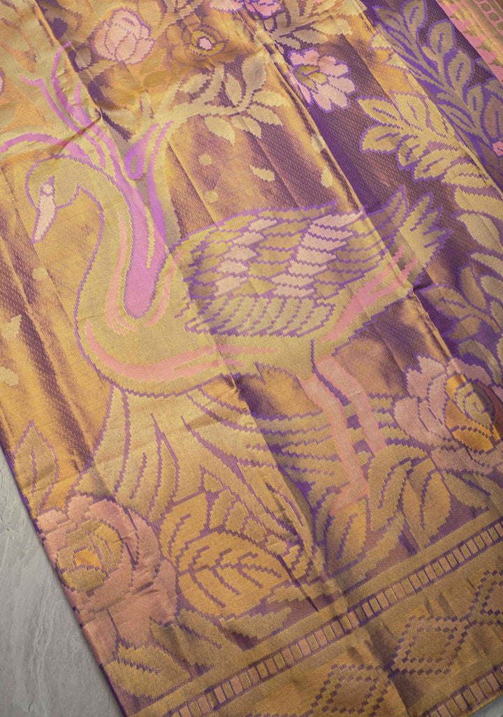 Lavender Tissue Kanjivaram Pure Silk Saree with Meenakari Floral Brocade Jaal  | SILK MARK CERTIFIED