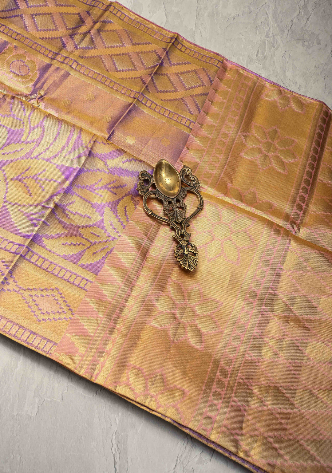Lavender Tissue Kanjivaram Pure Silk Saree with Meenakari Floral Brocade Jaal  | SILK MARK CERTIFIED
