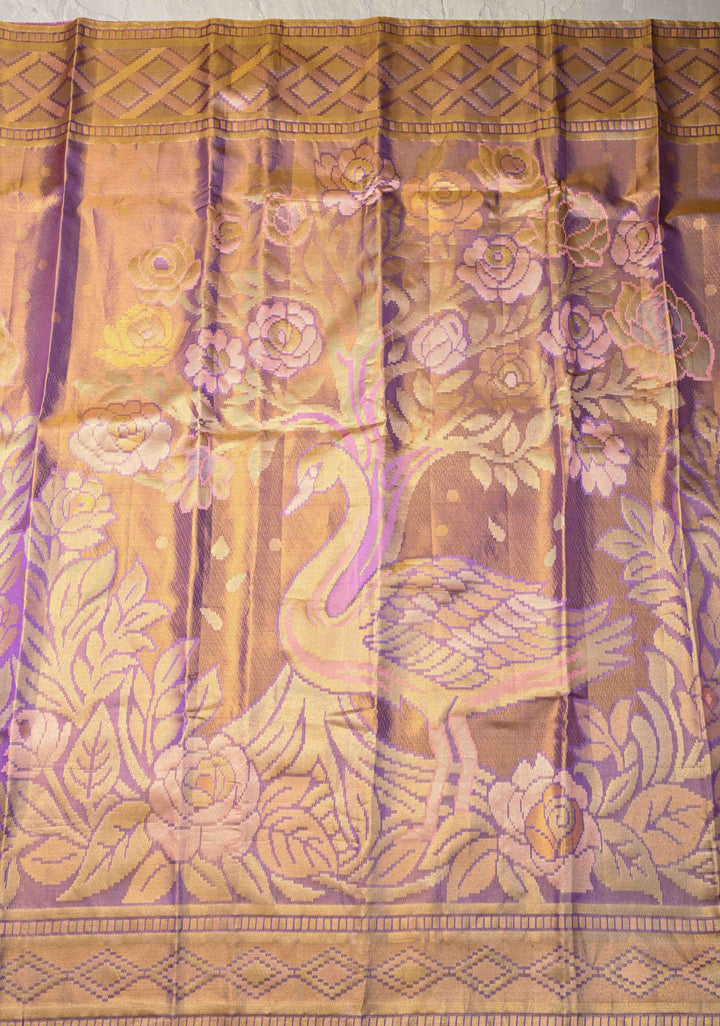 Lavender Tissue Kanjivaram Pure Silk Saree with Meenakari Floral Brocade Jaal  | SILK MARK CERTIFIED