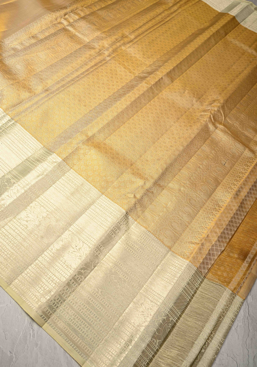 Gold Tissue  Kanjivaram Pure Silk Saree with wide Zari Border | SILK MARK CERTIFIED