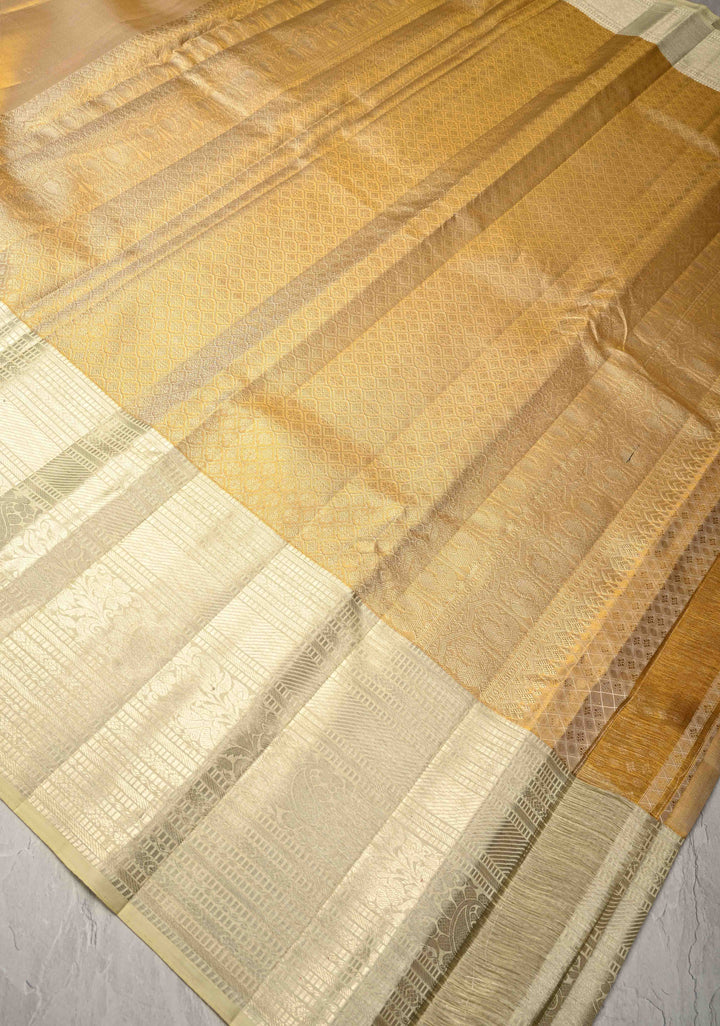 Gold Tissue  Kanjivaram Pure Silk Saree with wide Zari Border | SILK MARK CERTIFIED