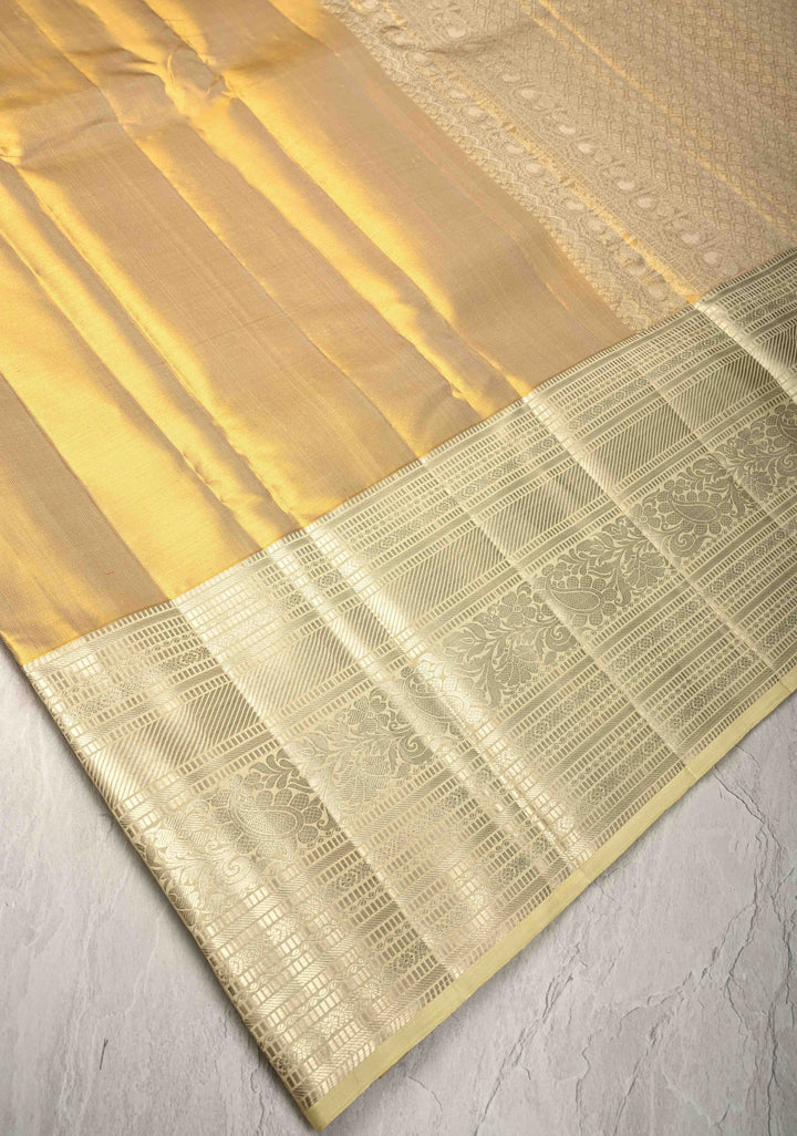 Gold Tissue  Kanjivaram Pure Silk Saree with wide Zari Border | SILK MARK CERTIFIED