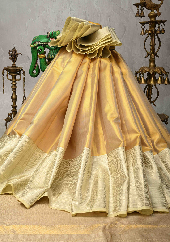 Gold Tissue  Kanjivaram Pure Silk Saree with wide Zari Border | SILK MARK CERTIFIED