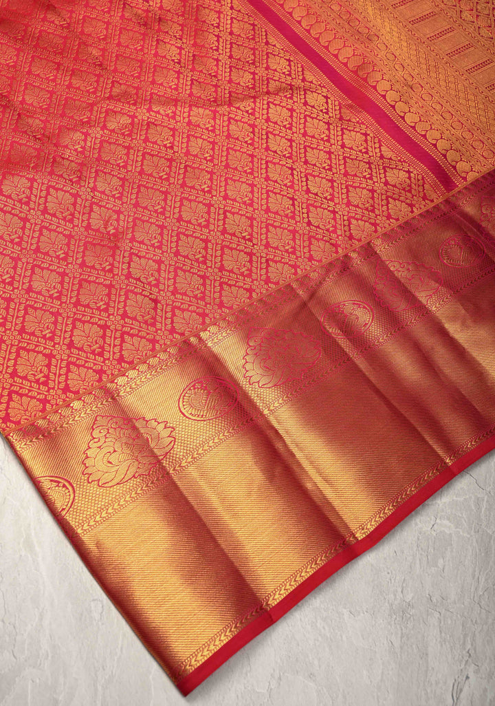 Reddish pink Kanjivaram Pure Silk Saree with Brocade and Zari Border | SILK MARK CERTIFIED