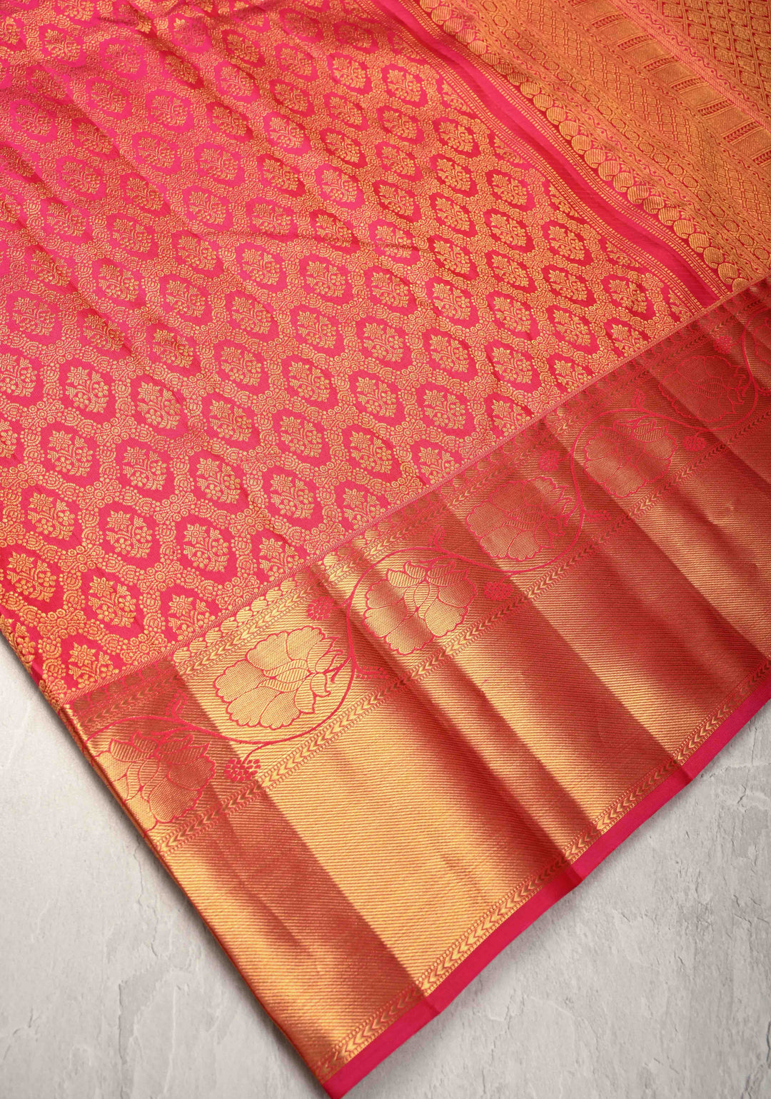 Pink Brocad Kanjivaram Pure Silk Saree with Zari Border | SILK MARK CERTIFIED