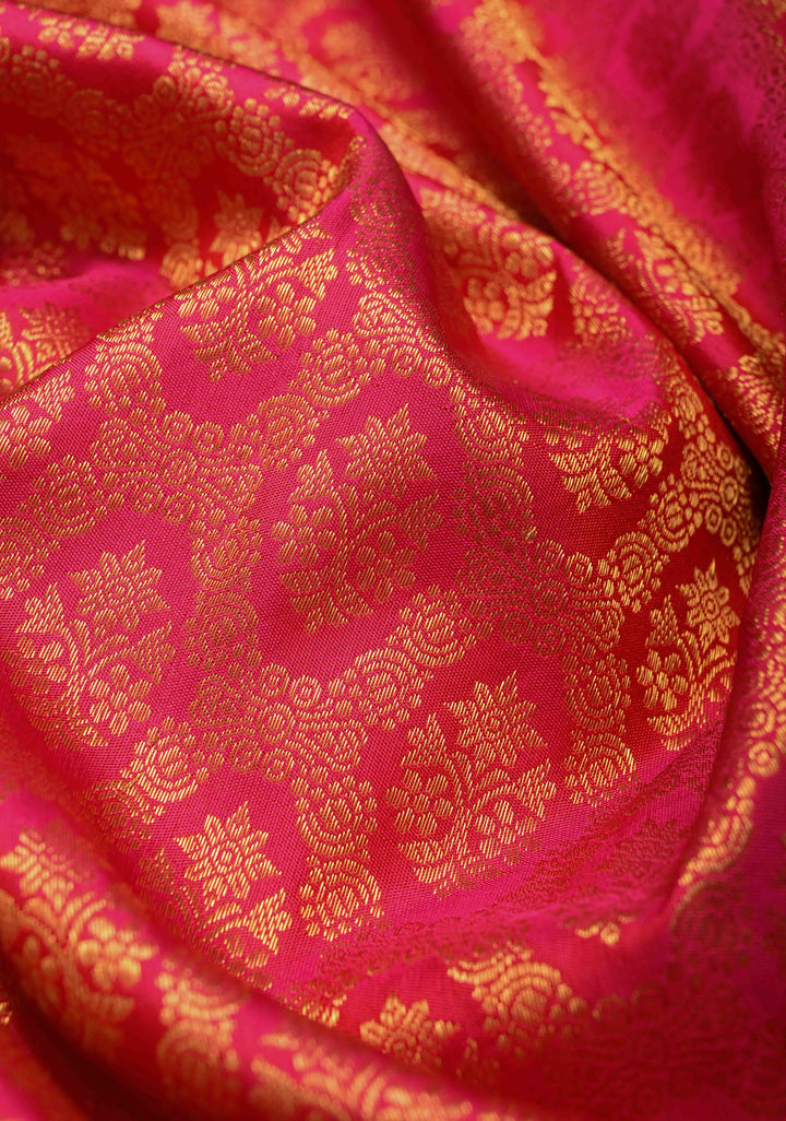 Pink Brocad Kanjivaram Pure Silk Saree with Zari Border | SILK MARK CERTIFIED