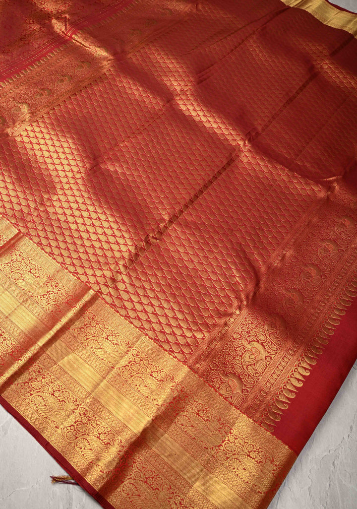 Maroon  Kanjivaram Pure Silk Saree with Brocade and Zari Border | SILK MARK CERTIFIED