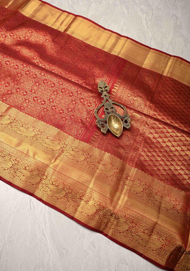 Maroon  Kanjivaram Pure Silk Saree with Brocade and Zari Border | SILK MARK CERTIFIED