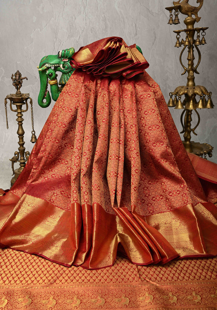 Maroon  Kanjivaram Pure Silk Saree with Brocade and Zari Border | SILK MARK CERTIFIED