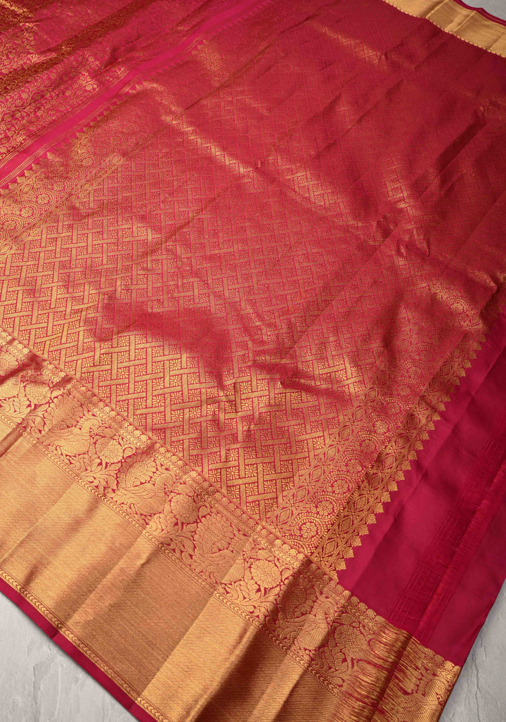 Majenta Floral Brocade Kanjivaram Pure Silk Saree with Zari Border | SILK MARK CERTIFIED