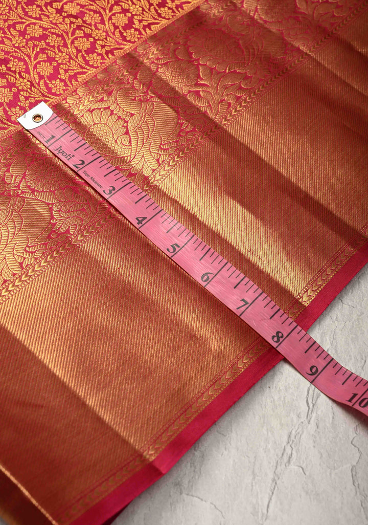 Majenta Floral Brocade Kanjivaram Pure Silk Saree with Zari Border | SILK MARK CERTIFIED