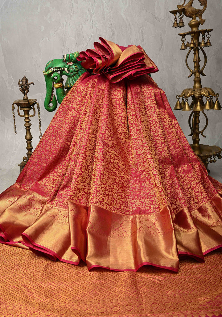 Majenta Floral Brocade Kanjivaram Pure Silk Saree with Zari Border | SILK MARK CERTIFIED
