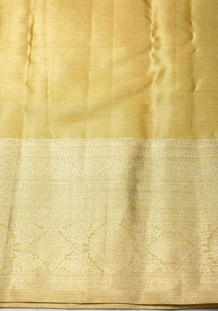 Golden Yellow Tissue  Kanjivaram Pure Silk Saree with Floral Brocade and Zari Border | SILK MARK CERTIFIED
